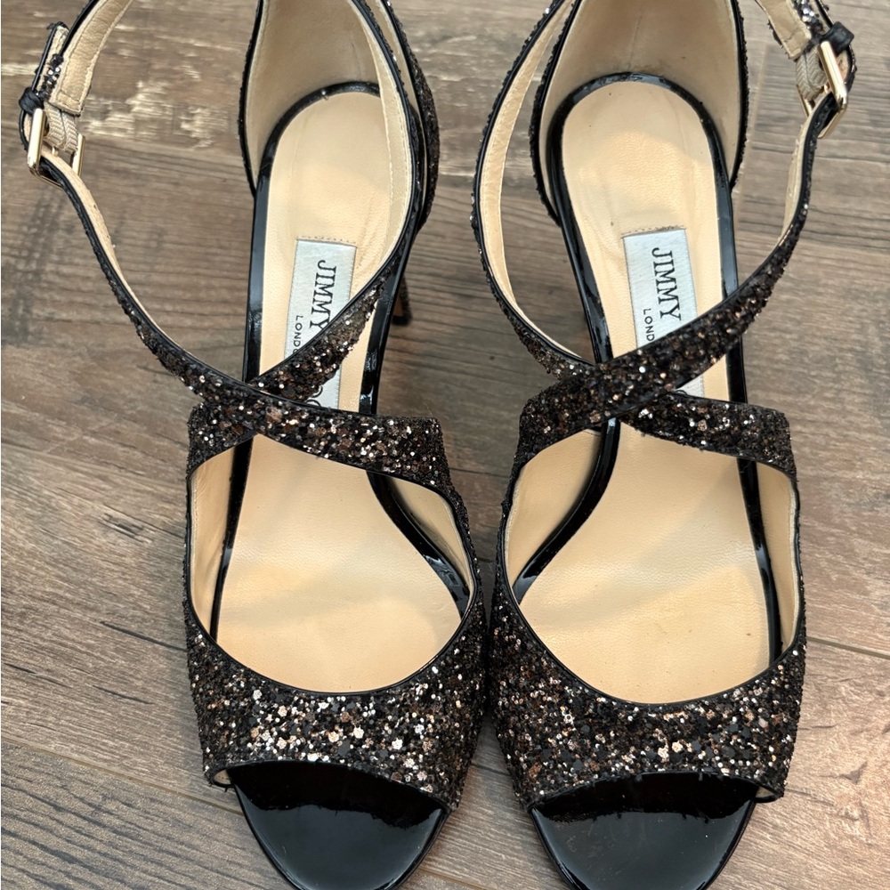 Jimmy Choo Black Glitter Women's Sandals